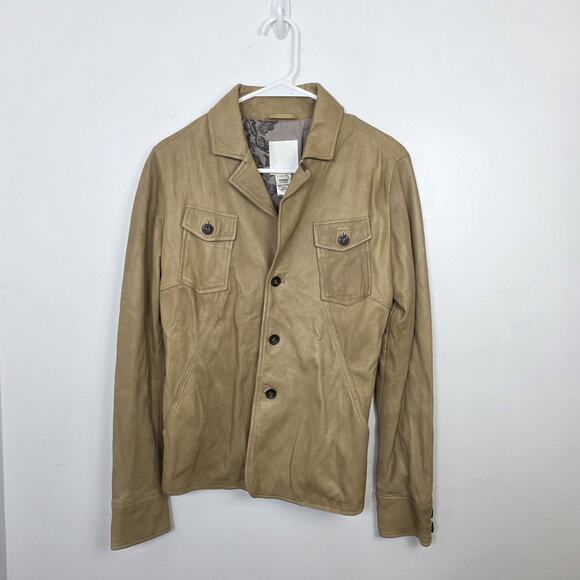 Diesel Tan Soft Leather Grunge Going Out Streetwear Button Up Jacket Size Medium - Picture 1 of 12